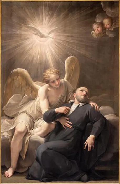 Framed Print : GENOVA, ITALY - MARCH 8, 2023: The painting Angel heals St. Philip Neri in the church Chiesa di San Filippo Neri Framed Print : GENOVA, ITALY - MARCH 8, 2023: The painting Angel heals St. Philip Neri in the church Chiesa di San Filippo Neri