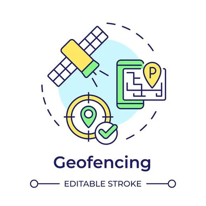 Framed Print : Geofencing multi color concept icon