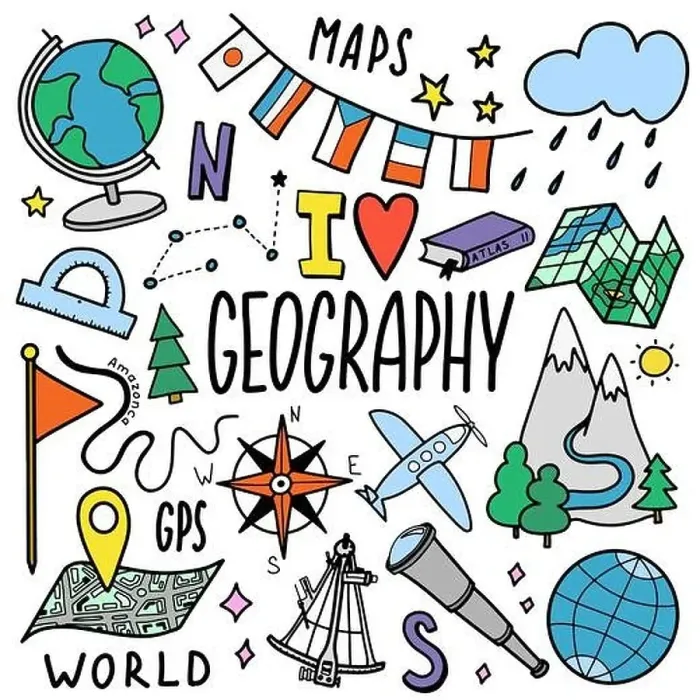 Framed Print : Geography and geology education subject handwriting doodle icon of earth exploration and map design sign
