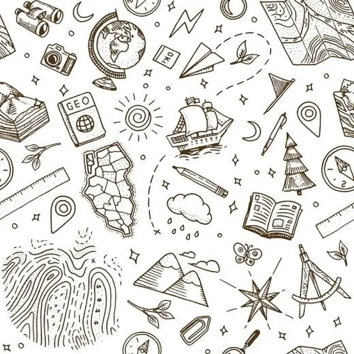 Framed Print : Geography symbols seamless pattern Framed Print : Geography symbols seamless pattern