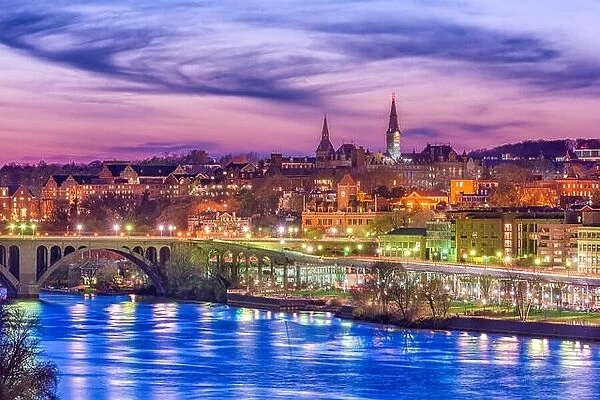 Georgetown, Washington DC, USA skyline on the Potomac River at twilight
