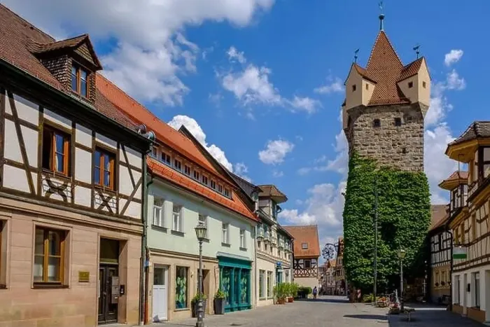 Framed Print : Germany, Bavaria, Herzogenaurach, Town architecture with Fehnturm tower
