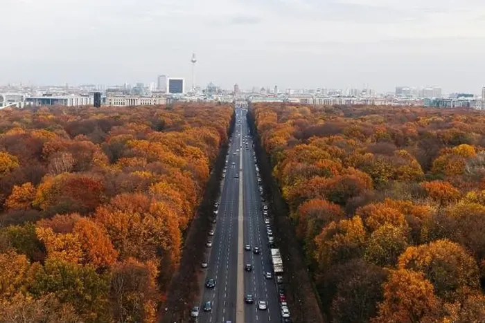 Framed Print : Germany, Berlin, Highway surrounded by autumn park trees seen from Victory Column Framed Print : Germany, Berlin, Highway surrounded by autumn park trees seen from Victory Column