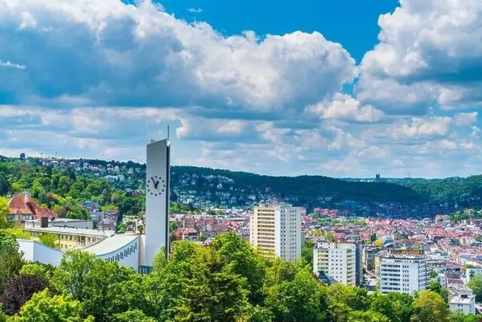Framed Print : Germany, Stuttgart city skyline view above the roofs of the houses Framed Print : Germany, Stuttgart city skyline view above the roofs of the houses