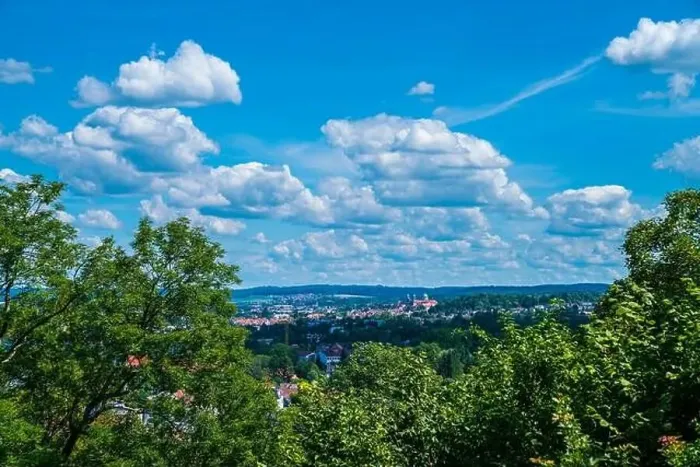 Framed Print : Germany, Weingarten monastery city skyline houses aerial panorama view near ravensburg Framed Print : Germany, Weingarten monastery city skyline houses aerial panorama view near ravensburg