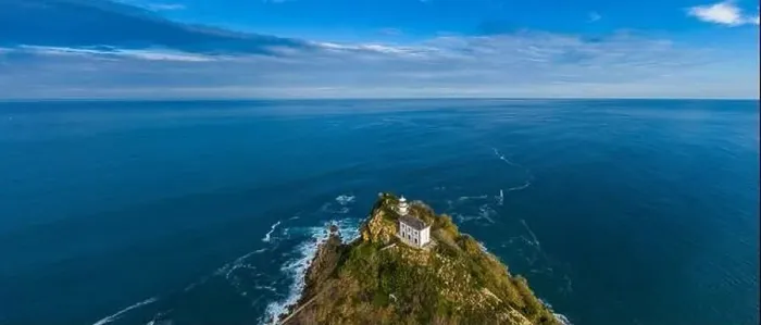 Framed Print : Getaria lighthouse in Gipuzkoa, Basque country - drone aerial view 21:9 Framed Print : Getaria lighthouse in Gipuzkoa, Basque country - drone aerial view 21:9