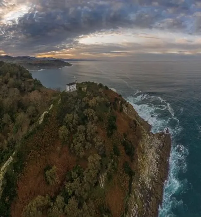 Framed Print : Getaria lighthouse in Gipuzkoa, Basque country - drone aerial view Framed Print : Getaria lighthouse in Gipuzkoa, Basque country - drone aerial view
