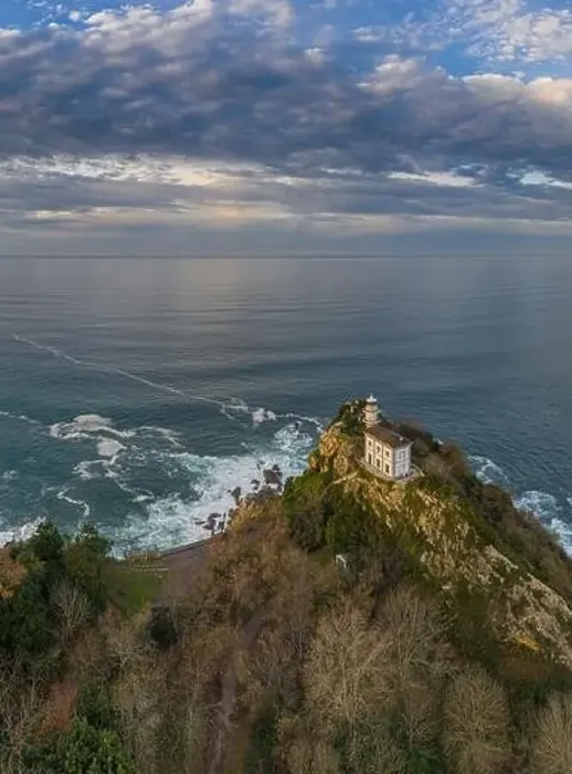 Framed Print : Getaria lighthouse in Gipuzkoa, Basque country - drone aerial view Framed Print : Getaria lighthouse in Gipuzkoa, Basque country - drone aerial view