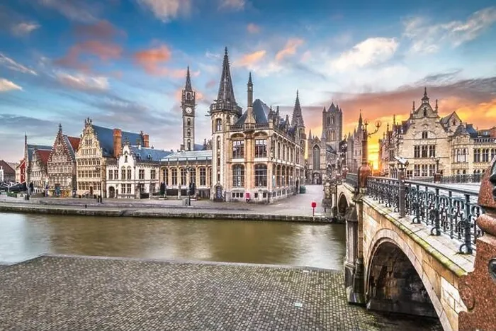 Framed Print : Ghent, Belgium old town cityscape from the Graslei are at dawn Framed Print : Ghent, Belgium old town cityscape from the Graslei are at dawn