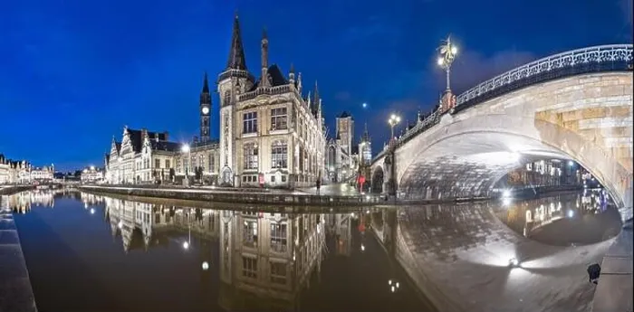 Framed Print : Ghent, Belgium old town cityscape from the Graslei are at dawn Framed Print : Ghent, Belgium old town cityscape from the Graslei are at dawn