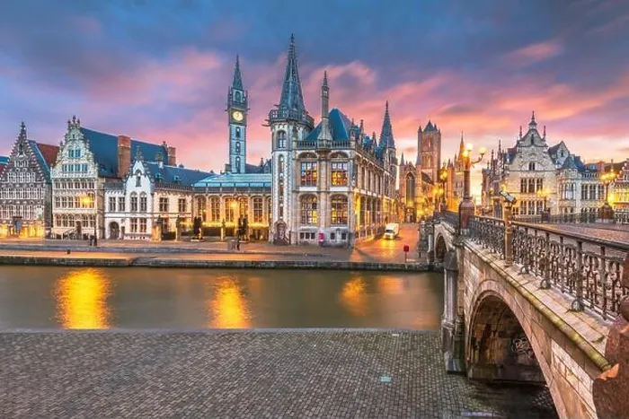 Framed Print : Ghent, Belgium old town cityscape from the Graslei are at dawn Framed Print : Ghent, Belgium old town cityscape from the Graslei are at dawn