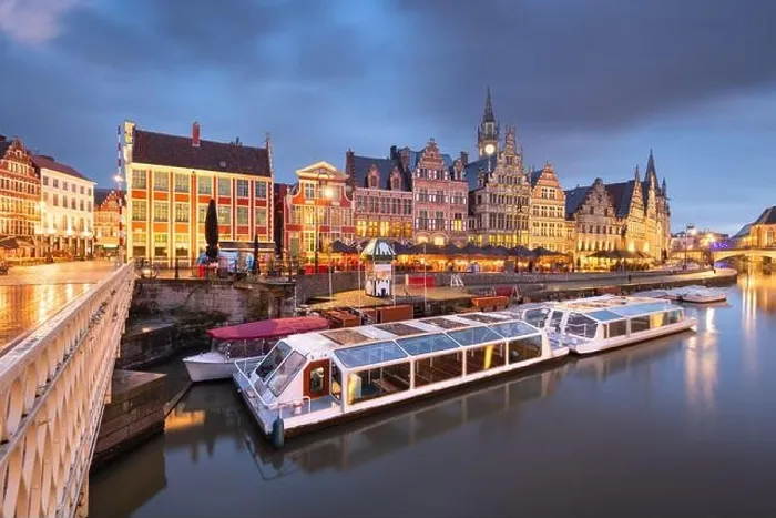 Framed Print : Ghent, Belgium old town cityscape from the Graslei are at dawn Framed Print : Ghent, Belgium old town cityscape from the Graslei are at dawn