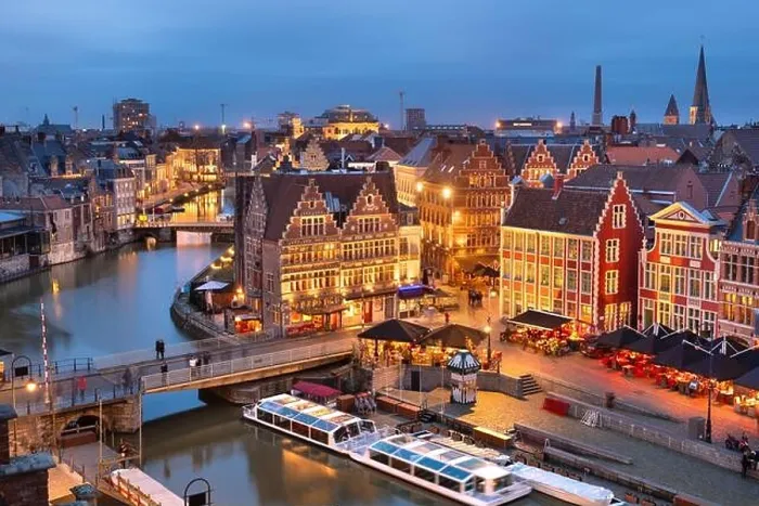 Framed Print : Ghent, Belgium old town cityscape from the Graslei are at dawn Framed Print : Ghent, Belgium old town cityscape from the Graslei are at dawn