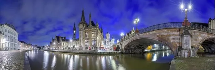Framed Print : Ghent, Belgium old town cityscape from the river are at dawn Framed Print : Ghent, Belgium old town cityscape from the river are at dawn