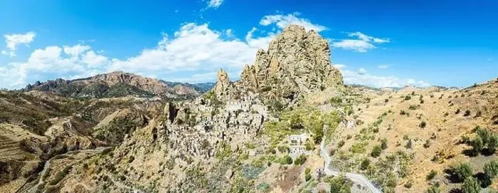 Framed Print : Ghost Town from a drone, Pentedattilo Village, Calabria, Italy, Europe Framed Print : Ghost Town from a drone, Pentedattilo Village, Calabria, Italy, Europe