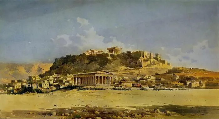 Framed Print : Giallinas Angelos (1857 - 1939) Thision and the Acropolis Framed Print : Giallinas Angelos (1857 - 1939) Thision and the Acropolis