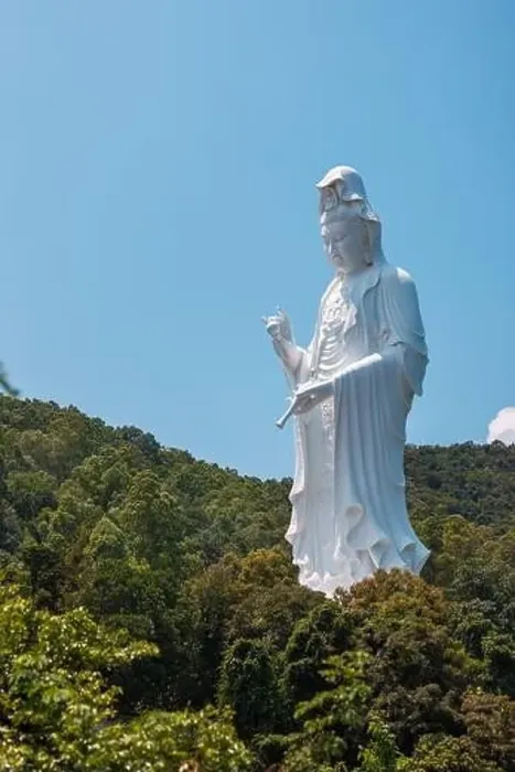 Framed Print : Giant Guanyin, Goddess Statue in countryside landscape of Tai Po, Hong Kong, daytime, clear day Framed Print : Giant Guanyin, Goddess Statue in countryside landscape of Tai Po, Hong Kong, daytime, clear day