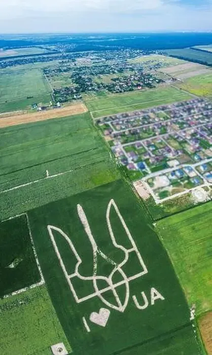Framed Print : Giant symbol of the country of Ukraine is a trident created by corn sprouts in a corn field Framed Print : Giant symbol of the country of Ukraine is a trident created by corn sprouts in a corn field