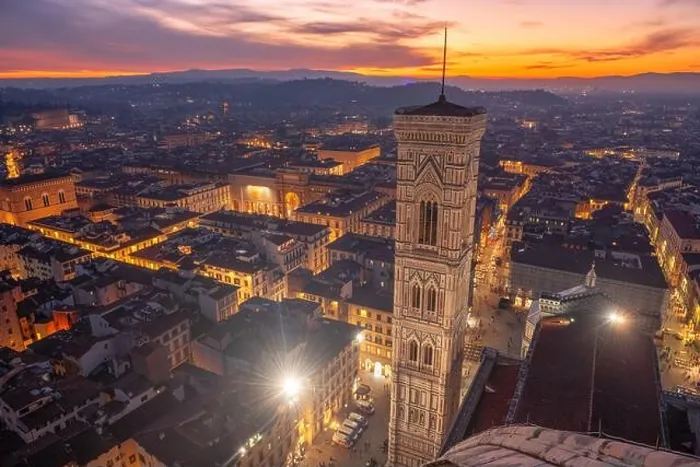 Framed Print : Giottos Bell Tower in Florence, Italy from above at dusk Framed Print : Giottos Bell Tower in Florence, Italy from above at dusk