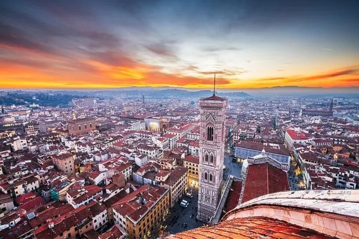 Framed Print : Giottos Bell Tower in Florence, Italy from above at dusk Framed Print : Giottos Bell Tower in Florence, Italy from above at dusk