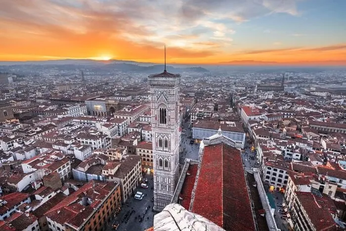Framed Print : Giottos Bell Tower in Florence, Italy from above at dusk Framed Print : Giottos Bell Tower in Florence, Italy from above at dusk
