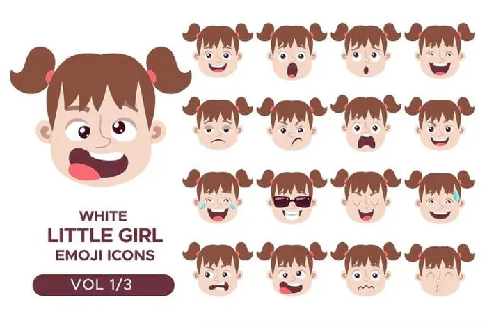 Framed Print : Girl facial emotion avatar set