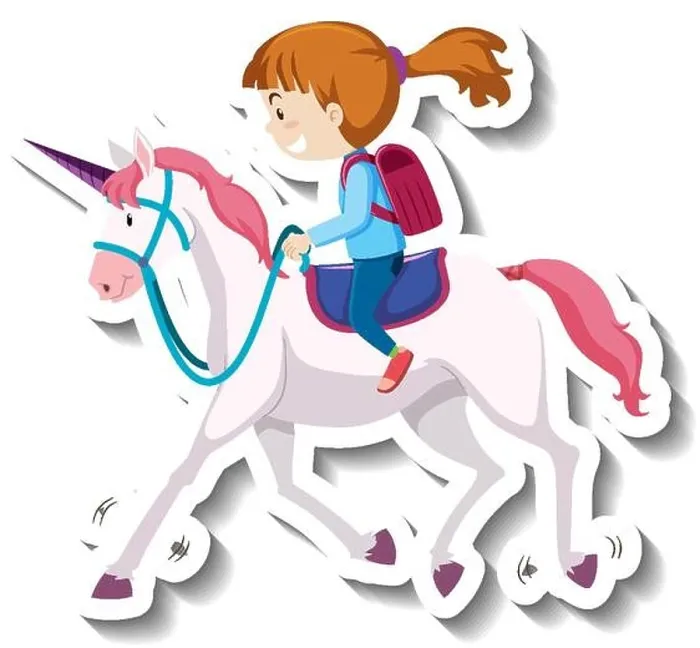 Framed Print : A girl riding unicorn cartoon sticker illustration Framed Print : A girl riding unicorn cartoon sticker illustration