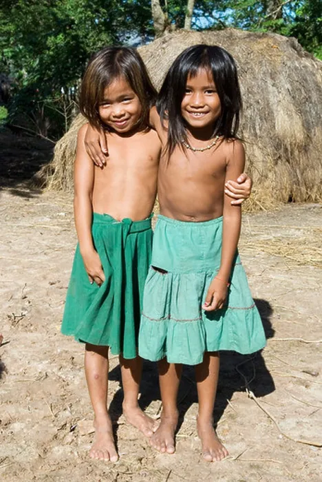 Framed Print : Two girls in a village, Takeo Province, Cambodia Framed Print : Two girls in a village, Takeo Province, Cambodia
