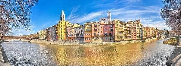 Girona colorful houses, panorama view, Spain