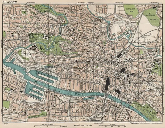 Framed Print : GLASGOW. Vintage town city map plan. Scotland, 1932 Framed Print : GLASGOW. Vintage town city map plan. Scotland, 1932