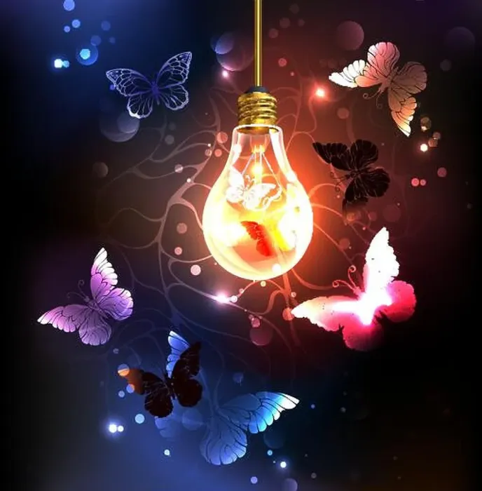 Framed Print : Glass bulb with night butterflies on a dark luminous background. Night butterflies. Design with butterflies Framed Print : Glass bulb with night butterflies on a dark luminous background. Night butterflies. Design with butterflies