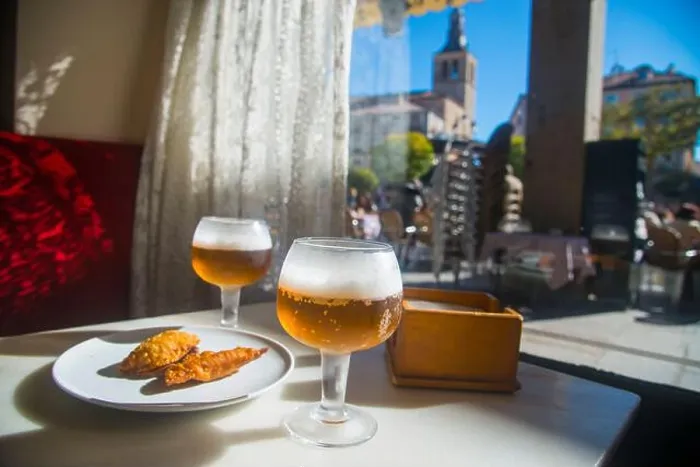 Framed Print : Two glasses of beer and tapa in a cafe. Plaza Mayor, Segovia, Spain Framed Print : Two glasses of beer and tapa in a cafe. Plaza Mayor, Segovia, Spain