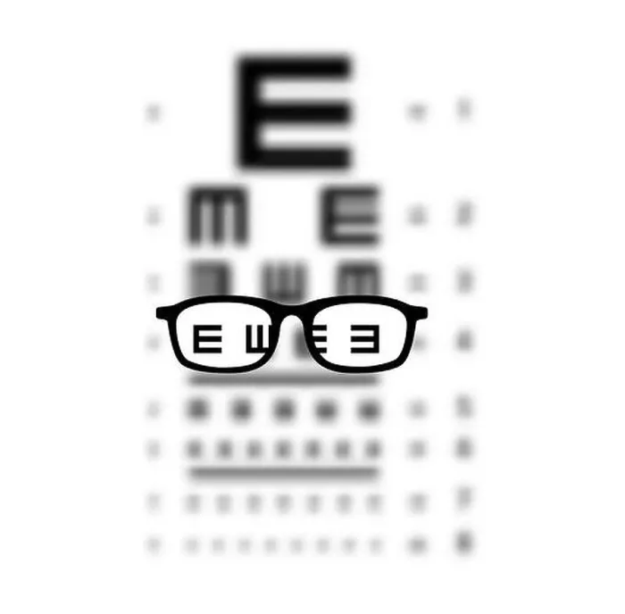 Framed Print : Glasses Optician In E chart Eye test blurred Framed Print : Glasses Optician In E chart Eye test blurred