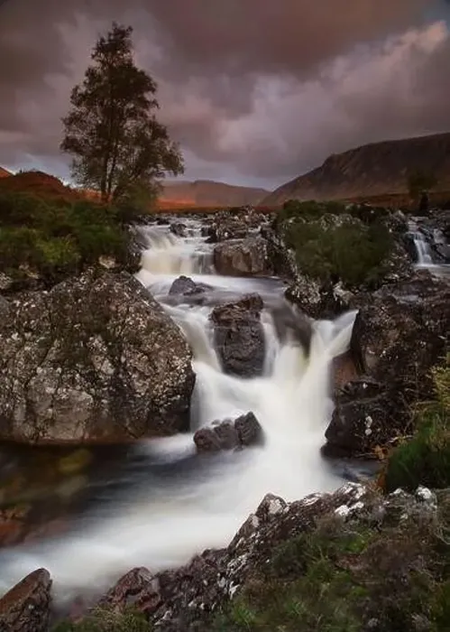 Framed Print : Glencoe valley and waterfall, highland, scotland Framed Print : Glencoe valley and waterfall, highland, scotland