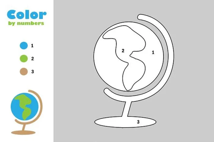 Framed Print : Globe in cartoon style, color by number Framed Print : Globe in cartoon style, color by number