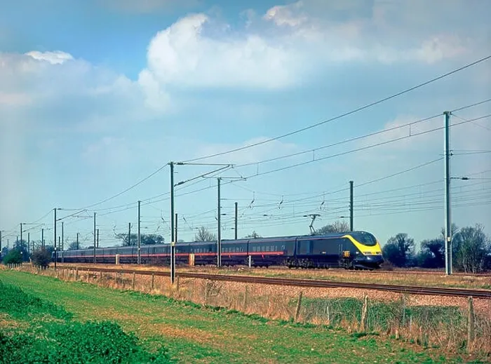 Framed Print : GNER class 373 regional Eurostar set 3303 and 3304 working an up service at Marholm on the 4th April 2003 Framed Print : GNER class 373 regional Eurostar set 3303 and 3304 working an up service at Marholm on the 4th April 2003