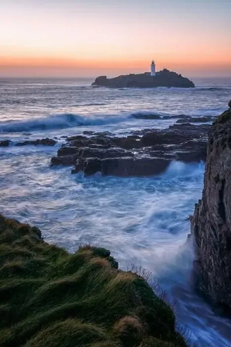 Framed Print : Godrevy lighthouse at sunset near gwithian cornwall england uk Framed Print : Godrevy lighthouse at sunset near gwithian cornwall england uk