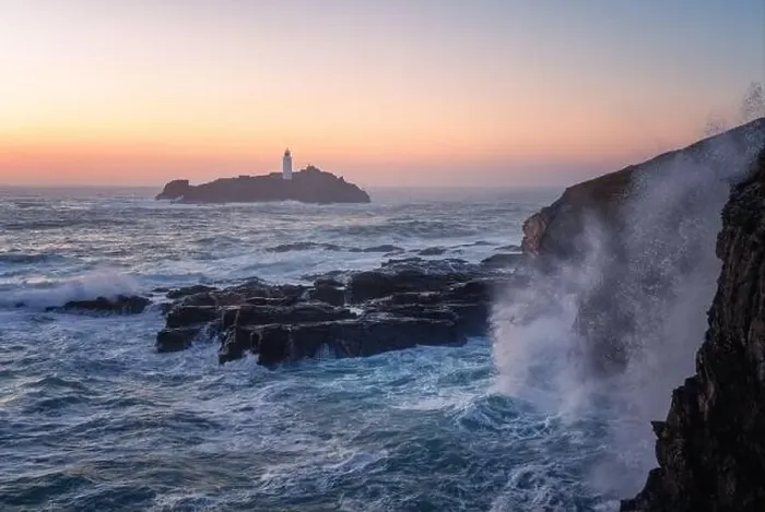 Framed Print : Godrevy lighthouse at sunset near gwithian cornwall england uk Framed Print : Godrevy lighthouse at sunset near gwithian cornwall england uk