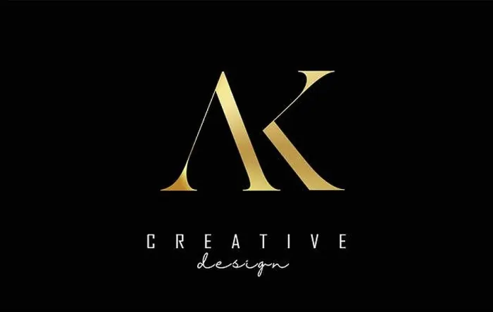 Framed Print : Golden Ak a k letter design logo logotype concept with serif font and elegant style