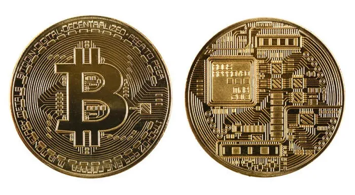Framed Print : Golden bitcoin isolated on white background Framed Print : Golden bitcoin isolated on white background
