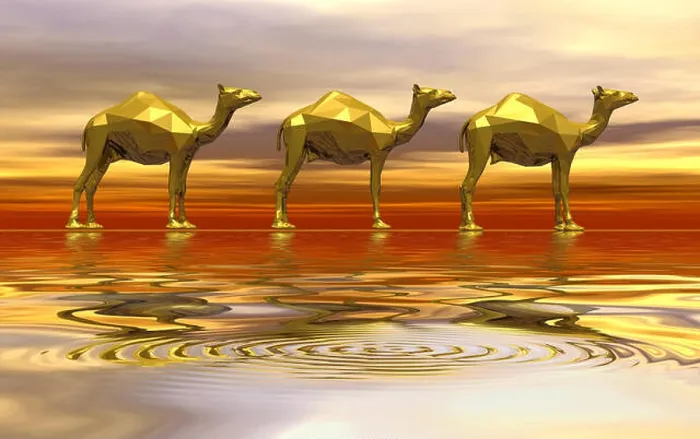 Framed Print : three golden camels Framed Print : three golden camels