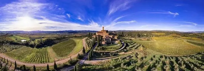 Framed Print : Golden vineyards of Tuscany. Aerial drone view Framed Print : Golden vineyards of Tuscany. Aerial drone view