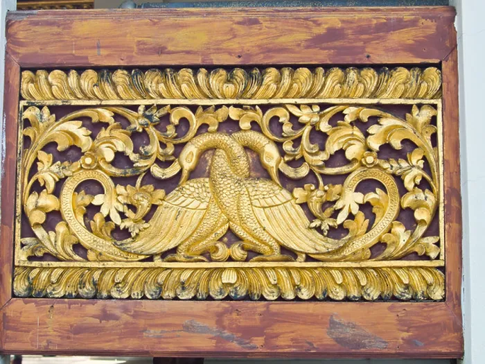 Framed Print : golden wooden carving of peacocks, Wat Phrathat chomkitti temple in Chiang rai, Thailand Framed Print : golden wooden carving of peacocks, Wat Phrathat chomkitti temple in Chiang rai, Thailand