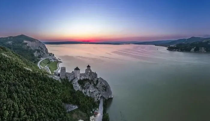 Framed Print : Golubac fortress castle walls standing on Danube river bank in sunset rays aerial panorama, Serbia Framed Print : Golubac fortress castle walls standing on Danube river bank in sunset rays aerial panorama, Serbia