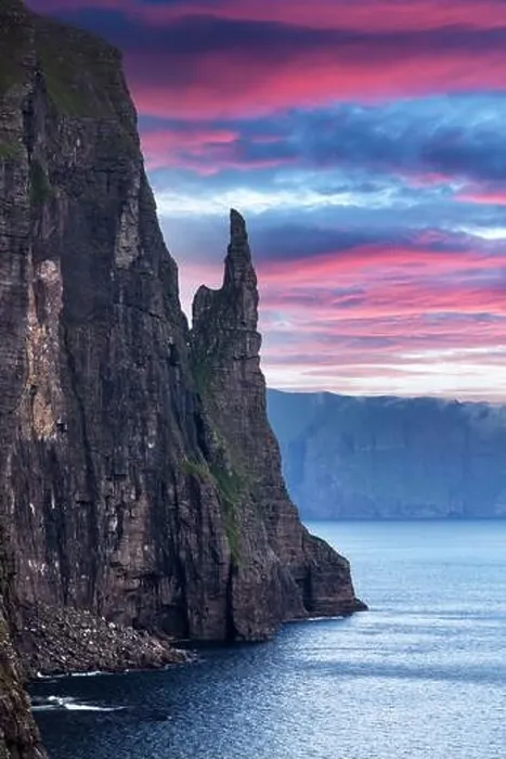 Framed Print : Gorgeous faroese landscape with famous Witches Finger cliffs Framed Print : Gorgeous faroese landscape with famous Witches Finger cliffs