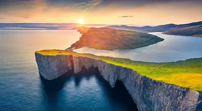 Framed Print : Gorgeous morning view from flying drone of Sorvagsvatn lake Framed Print : Gorgeous morning view from flying drone of Sorvagsvatn lake