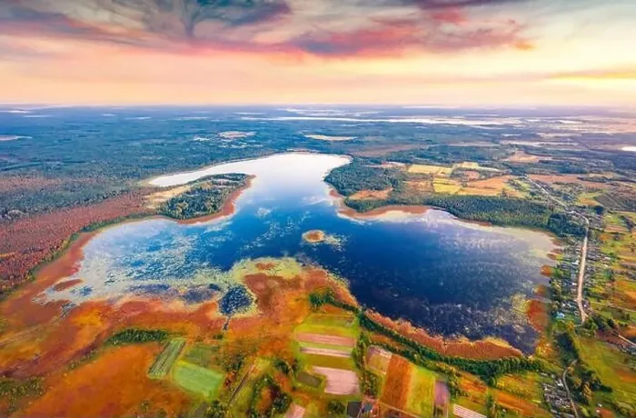 Framed Print : Gorgeous view from flying drone of Ostrivianske Lake Framed Print : Gorgeous view from flying drone of Ostrivianske Lake