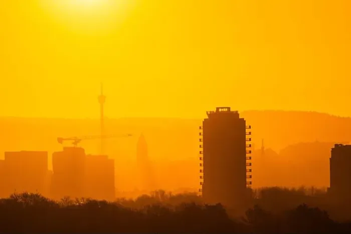 Framed Print : Gothenburg, Sweden - March 07 2024: City silhouette on a golden sunrise morning