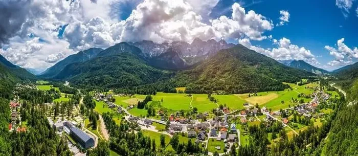 Framed Print : Gozd Martuljek town in Slovenia at summer with beautiful nature and mountains in the background Framed Print : Gozd Martuljek town in Slovenia at summer with beautiful nature and mountains in the background