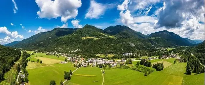 Framed Print : Gozd Martuljek town in Slovenia at summer with beautiful nature and mountains in the background Framed Print : Gozd Martuljek town in Slovenia at summer with beautiful nature and mountains in the background